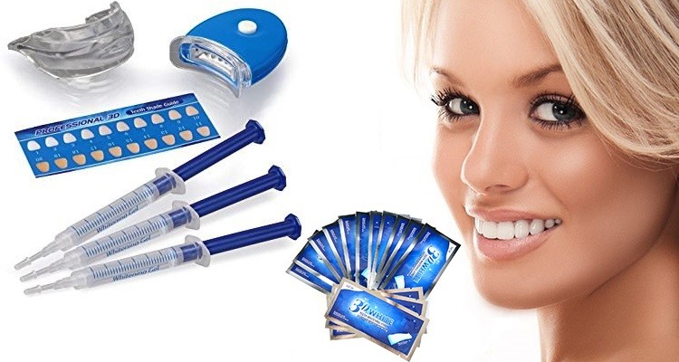 Whitening kits often consist of whitening strips, syringes of whitening gel, a whitening tray, and an LED light.